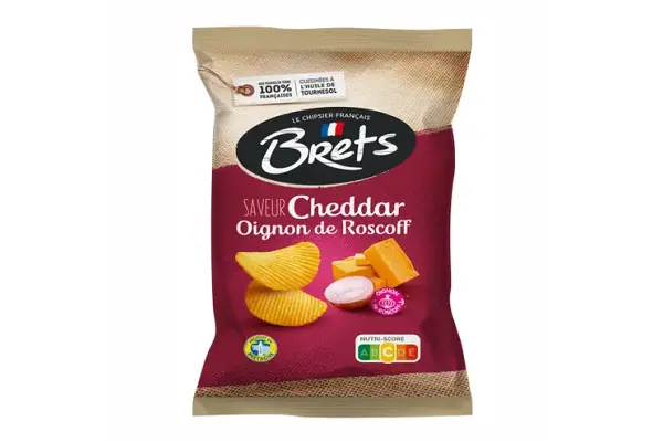 Brets Chips Cheddar og Roscoffløg 125g.
